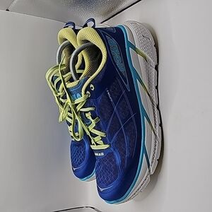 Hoka One One Womens Clifton 2 Running Shoes, True Blue/Sunny Lime, US 10.5